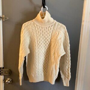 Vintage Aran fishermen chunky cableknit Cream made in ireland Turtleneck carraig